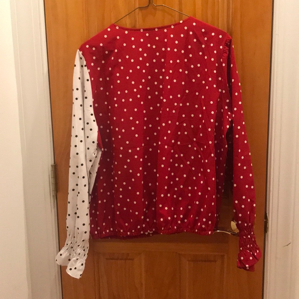 Polka Dot Wrap Blouse - Red and White - Picture 2 of 5
